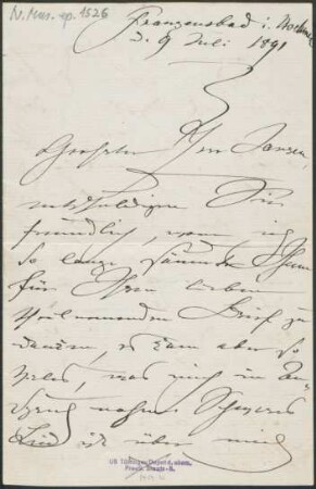 Brief an Friedrich Gustav Jansen : 09.07.1891