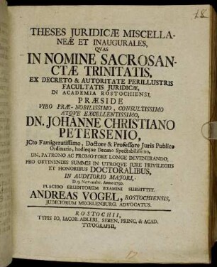 Theses Juridicæ Miscellaneæ Et Inaugurales
