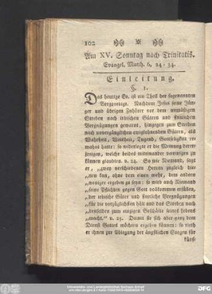 Am XV. Sonntag nach Trinitatis. Evangel. Matth. 6, 24 - 34.