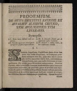 Prooemium. De Hvivs Institvti Ratione Et Apparatv Aliorvm Critico, Tvm Apologetico Tvm Literario.
