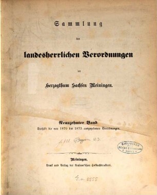 Sammlung der landesherrlichen Verordnungen im Herzogthum Sachsen-Meiningen, 19. 1870/73