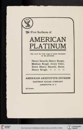 American Aristotype Division, Eastman Kodak Company [American Platinum Paper]