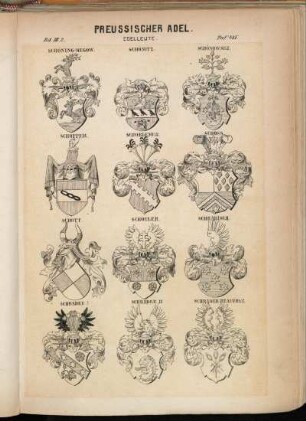 Taf. 415. Schöning-Megow. - Schönitz. - Schönowski. - Schopper. - Schorlemer. - Schoss. - Schott. - Schouler. - Schrabisch. - Schrader I. - Schrader II. - Schrader Beauvrye