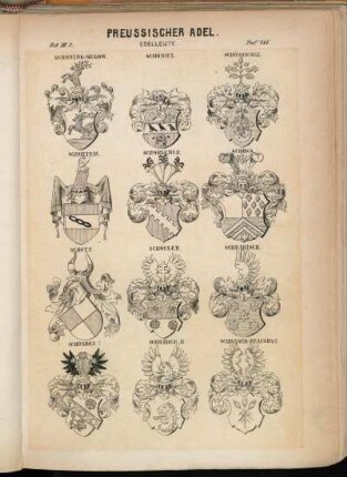 Taf. 415. Schöning-Megow. - Schönitz. - Schönowski. - Schopper. - Schorlemer. - Schoss. - Schott. - Schouler. - Schrabisch. - Schrader I. - Schrader II. - Schrader Beauvrye
