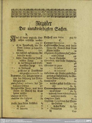 Register Der merckwürdigsten Sachen