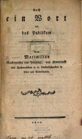 Auch ein Wort an das Publikum