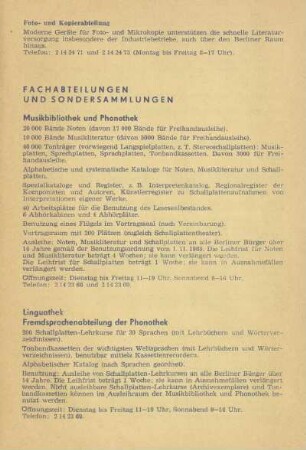 Musikbibliothek und Phonothek ; Linguathek. Fremdsprachenabteilung der Phonothek
