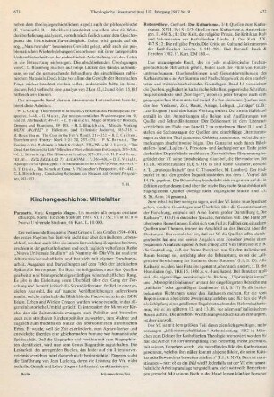 671 [Rezension] Paronetto, Vera, Gregorio Magno