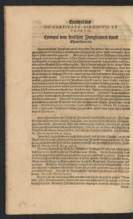 De Castitate Virginum Et Uxorum. Exempel von keuschen Jungfrawen unnd Eheweibern ...
