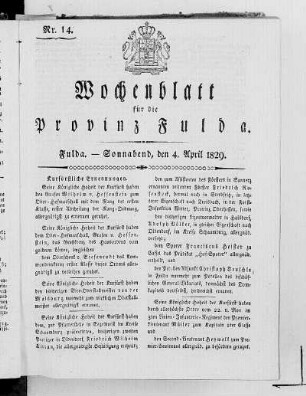 Nr. 14, Ausgabe vom 4. April 1829