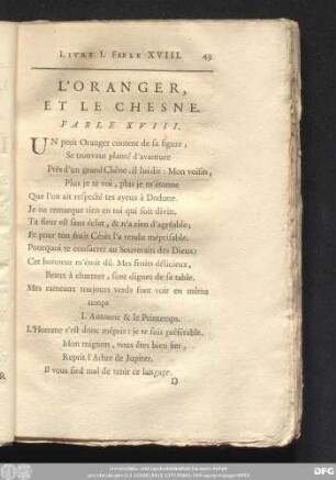 L'Oranger, Et Le Chesne. Fable XVIII.
