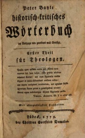 Peter Bayle historisch-kritisches Wörterbuch. 1, Für Theologen