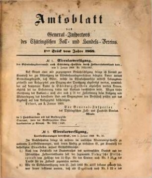 Amtsblatt des General-Inspectors des Thüringischen Zoll- und Handelsvereins. 1868