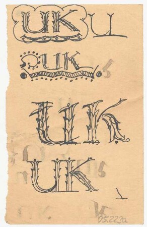 Kalligrafiestudien : Buchstaben U K als verzierte Initiale