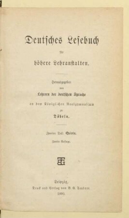 Teil 2 = Quinta, [Schülerband]: [Teil 2 = Quinta, [Schülerband]]
