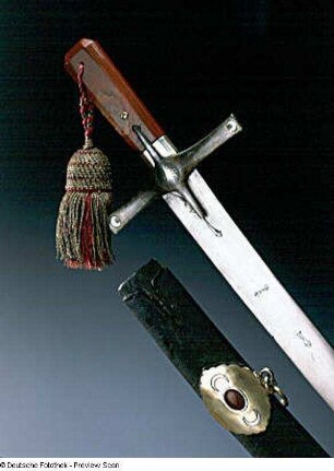 Teilansicht eines Schwertes mit Scheide aus der Rüstkammer in Dresden