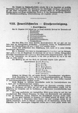 VIII. Feuerlöschwesen - Straßenreinigung