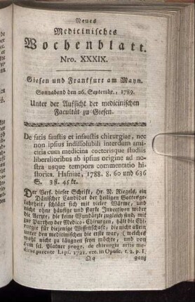 Nro. XXXIX. Sonnabend den 26. Septembr., 1789.