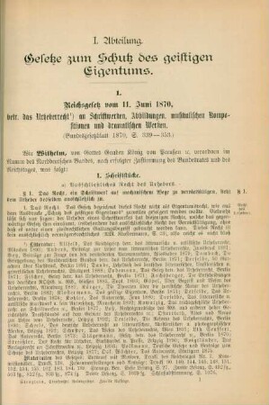I. Abteilung. Gesetze zum Schutz des geistigen Eigentums