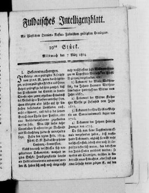 10tes Stück, Ausgabe vom 7. März 1804