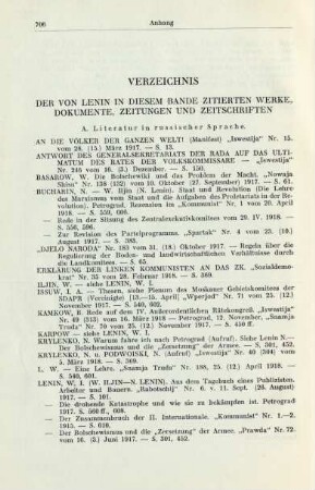 Verzeichnis Der Von Lenin In Diesem Bande Zitierten Werke, Dokumente, Zeitungen Und Zeitschriften