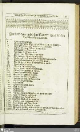 Innhalt aller derer in diesem Vierdten Buch Ersten Theils begriffenen Capiteln