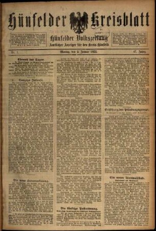 Ausgabe vom Montag, den 02. Januar 1922.