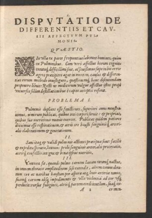 Disputatio De Differentiis Et Causis Affectuum Pulmonis.