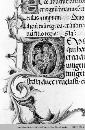 Missale Romanum : Textseite mit historisierter Initiale D: Präsentation im Tempel