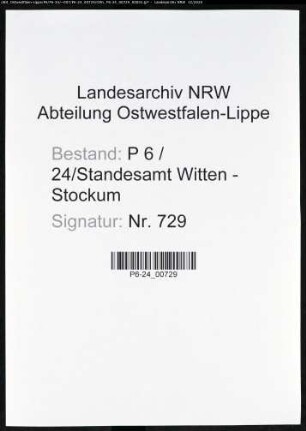 Sterberegister Standesamt Witten-Stockum