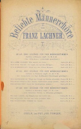 Drei Gesänge für vier Männerstimmen : für vier Männerstimmen ; Op. 66