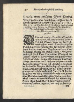 A. Recess, was zwischen Ihrer Kayserl. Mayt. Ferdinanden ...