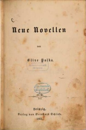 Neue Novellen von Elise Polko