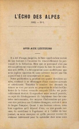 L' echo des alpes. [18/19]. 1882/83