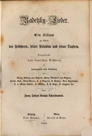 Radetzky-Lieder : ein Album zu Ehren des Feldherrn, seiner Paladine und seiner Tapfern