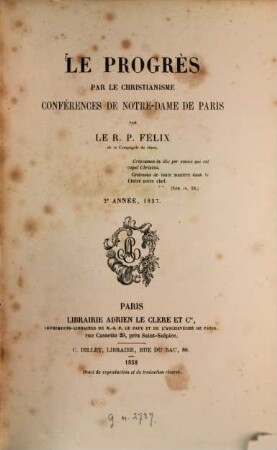 Le progrès par le christianisme : conférences de Notre-Dame de Paris, 2