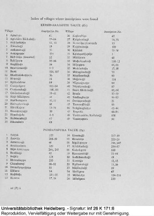 List of Villages where the Inscriptions were found-English