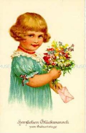 Glückwunschkarte zum Geburtstag mit Blumenmädchen