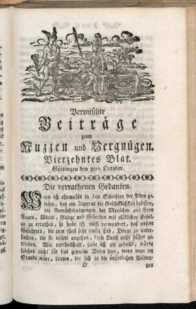 Vierzehntes Blat, ... den 8ten October