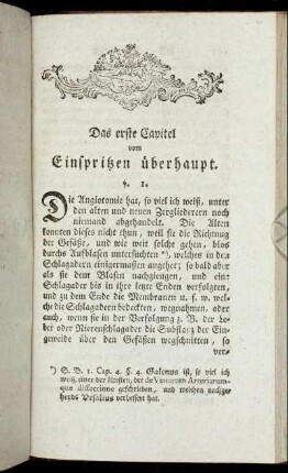 Das erste Capitel vom Einspritzen überhaupt.