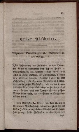 Erster Abschnitt. Allgemeine Bemerkungen über Geschwüre an den Beinen.