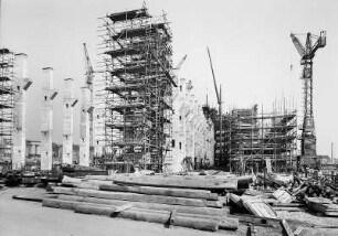 Dresden. Baustelle, Neues E-Werk (Nähe Nossener Brücke). Blick von der Nossener Brücke nach Osten in die entstehende Werkhalle