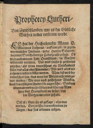 Prophecey Lutheri