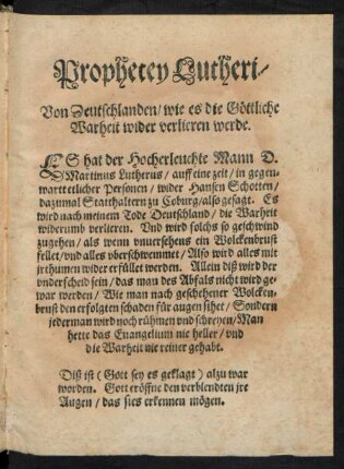 Prophecey Lutheri