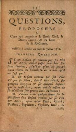 Questions proposées en faveur du Pretendant