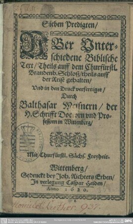Sieben Predigten, uber unterschiedene biblische Text ...