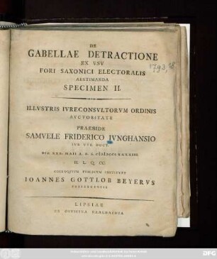 Specimen 2: De Gabellae Detractione Ex Vsv Fori Saxonici Electoralis Aestimanda