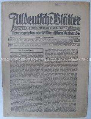Mitteilungsblatt des Alldeutschen Verbandes u.a. zur Verbandsarbeit in Ostpreußen und Danzig