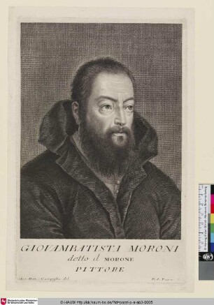 Portrait des Giovanni Battista Moroni im Dreiviertelprofil.