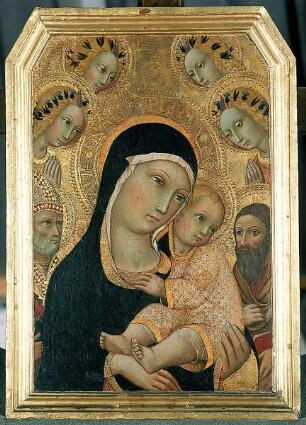 Maria in Halbfigur mit dem Kinde, von vier Engeln und zwei Heiligen verehrt, Folio 00072